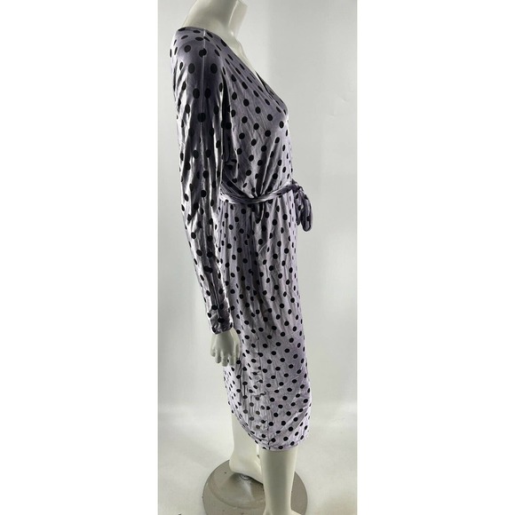 ASOS Midi Dress Sz 8 Purple Black Polka Dot Velour Slit Leg Stretch Long Sleeve - Picture 4 of 6
